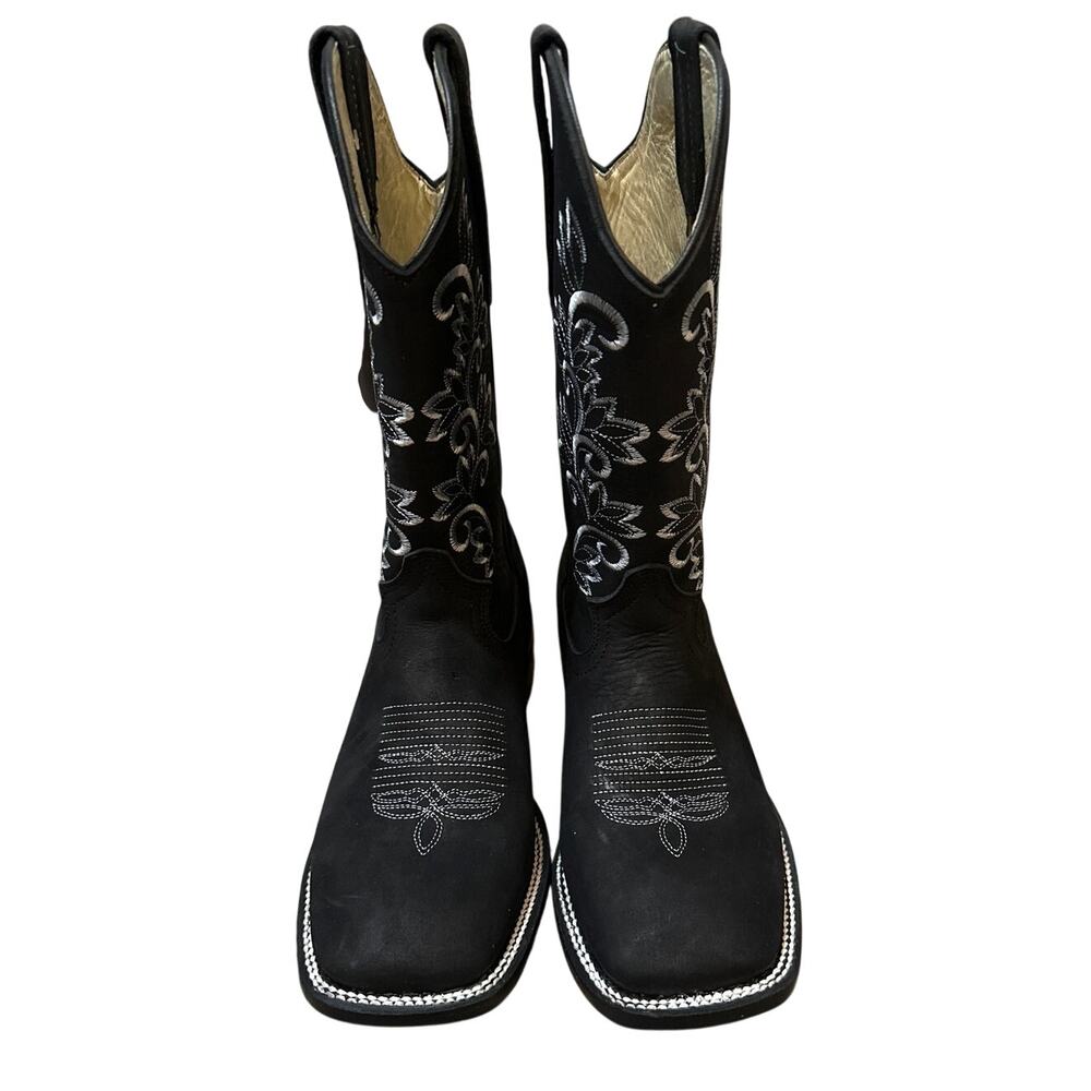 Stephy Women's Embroidered Crazy Black Square Toe Boot Size 7.5 New No Box